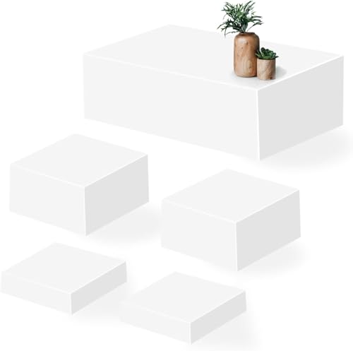Large Buffet Risers Set of 5, 16"x8"x5" Display Stands, White Acrylic Food Risers for Party, Dessert Table, and Catering, Nesting and Stackable Display Risers - size: Large 03
