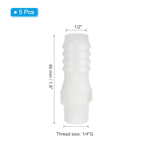 PATIKIL 1/2" Barb x 1/4" G Male Connector, 5 Pcs Plastic Hose Barb Fitting Industrial Hose Barb to Pipe Fitting Connect for Water Liquid Air Fuel - size: 1/2" x 1/4"