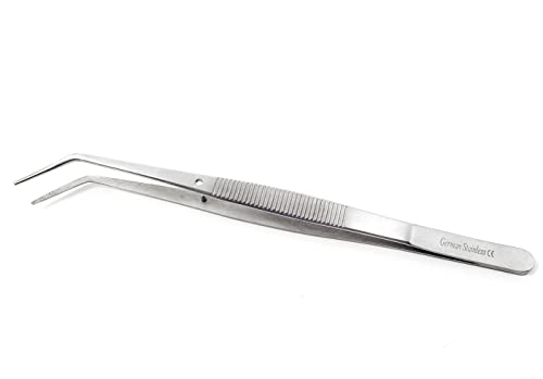 Lab Tweezers High Precision Forceps, 6" (15.2 cm), Fine Strong Angled Point tweezers, Stainless Steel - size: 6" Angled