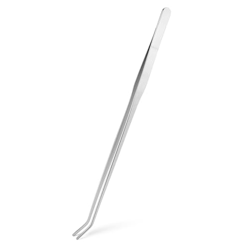 Mandala Crafts 15 Inches Silver Stainless Steel Curved Aquarium Tweezers for Aquatic Plants – Long Aquascape Forceps for Fish Tanks, Hospital Tanks, Goldfish Bowls, and Terrariums - color: Stainless Steel Curved Tweezers, size: 15 Inches