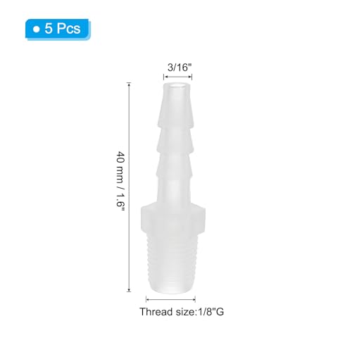 PATIKIL 3/16" Barb x 1/8" G Male Connector, 5 Pcs Plastic Hose Barb Fitting Industrial Hose Barb to Pipe Fitting Connect for Water Liquid Air Fuel - size: 3/16" x 1/8"