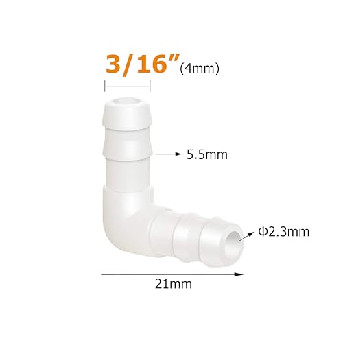 Quickun 3/16" Hose Barb 90 Degree Elbow L Fitting, Plastic 2 Way Equal Barbed Joint Splicer Mender Union Adapter Hose Fitting (Pack of 7) - size: 3/16" (7Pcs)