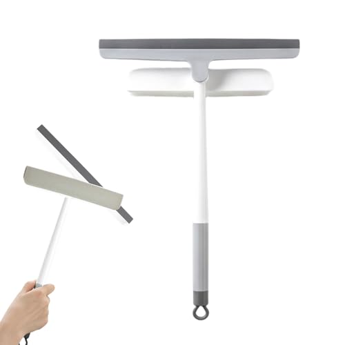 2-in-1 Window Screen Cleaner Brush with Squeegee, 360° Rotation Silicone Shower Windshield Squeegee with Lightweight Anti-Slip Grip for Window Screens Cars Glass Mirrors Shower Doors Tiles (Gray) - color: Gray