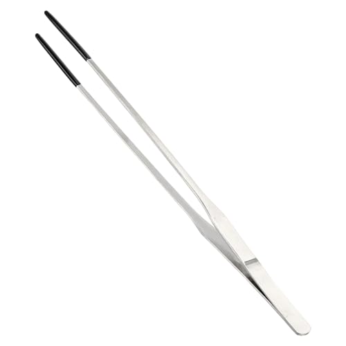 Reptile Feeding Tongs, Stainless Steel Lizard Feeding Tongs, Aquarium Straight Feeding Tweezers for Reptiles with Rubber Tip, Terrarium Feeding Tongs 10.63" L, Black Silver Tone - color: Black, size: 10.63"