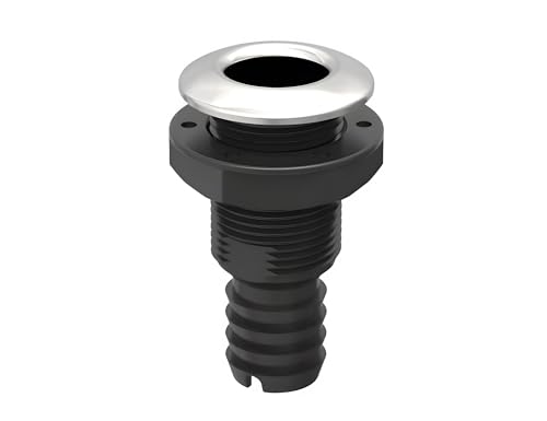 SEAFLO Thru Hulls Fitting Thru-Hull with Check Valve, 5/8”, 3/4”, 1”, 1-1/8”, 1-1/4”, 1-1/2”, or 2” Sizes, White/Black, Polypropylene/Nylon, 4-Year Warranty, (Choose Color, Size, and Pack Size) - color: Stainless-Steel Capped, size: 1-1/4", style: 1-pack