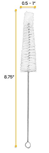 EISCO Tapered Nylon Cleaning Brush with Cotton Yarn Tip, 8.75" - Twisted Stainless Steel Wire Handle - Ideal for 0.5" - 0.75" Diameter Test Tubes, Bottles, Flasks, Cylinders, Jars, Vases, Cups