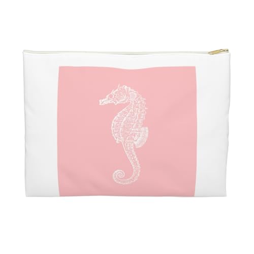 3dRose Coral pink Seahorse print. Sea Horse. Ocean marine beach aquarium Accessory Pouch Large - size: Large