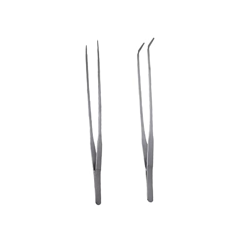 HANABASS 2pcs Stainless Steel Aquatic Plant Tweezers Straight and Curved Tongs for Fish Tank Planting Resistant Tool Kit for Aquarium Use