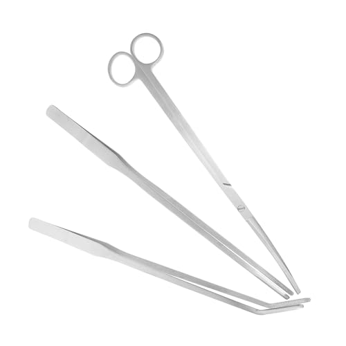 UKCOCO Stainless Steel Aquarium Scissor Set Tweezers for Plant Maintenance 3-Piece Fish Tank Cleaning Tools for Water Grass Trimming and Organizing