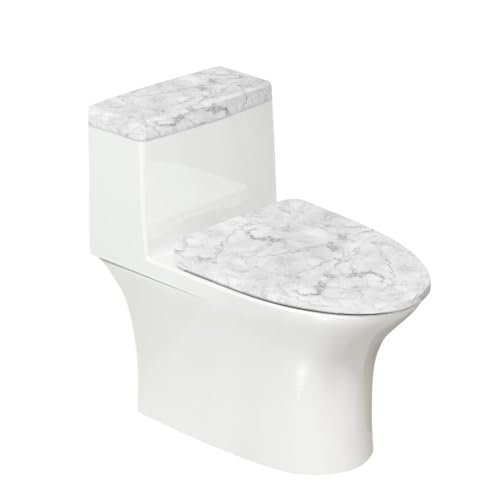 Toilet Lid Cover and Toilet Tank Lid Cover 2PCS, Durable Polyester Protective Cover with Elastic Edge Bathroom Decor Fits Most Round Elongated Oblong Lids, White Marble Print - color: White Marble Print