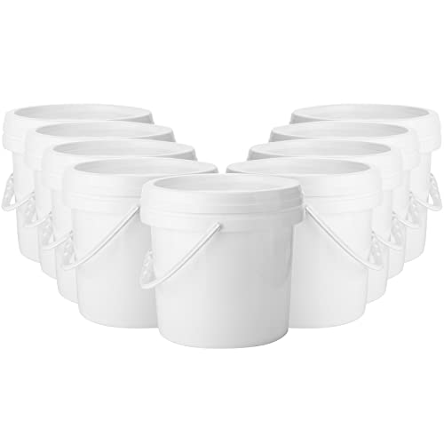 Gerrii 10 Pack White Plastic Bucket with Handle and Lid Food Storage Bucket Containers All Purpose Pail for Multipurpose Paint Water Art Crafts Projects Garage Organization (White,1 Gallon) - color: White, size: 1 Gallon