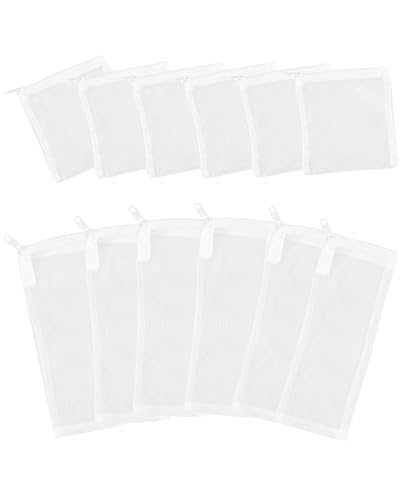 12PCS Aquarium Filter Media Bags, 6PCS 4” x 4” & 6PCS 3” x 8” Extra Fine 100 Micron Mesh with Plastic Zipper for Fish Tank Filter Media, Activated Carbon