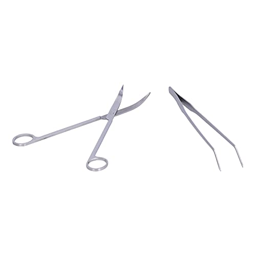 4 in 1 Aquarium Tools Kit, Aluminum Alloy Fish Tools, Plant Aquascaping Tool Set with Straight Tweezer, Curved Tweezer, Spatula and Scissor