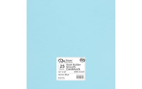 PA Paper Accents Smooth Cardstock 12� x 12� Arctic, 65lb colored cardstock paper for card making, scrapbooking, printing, quilling and crafts, 25 piece pack - color: Arctic
