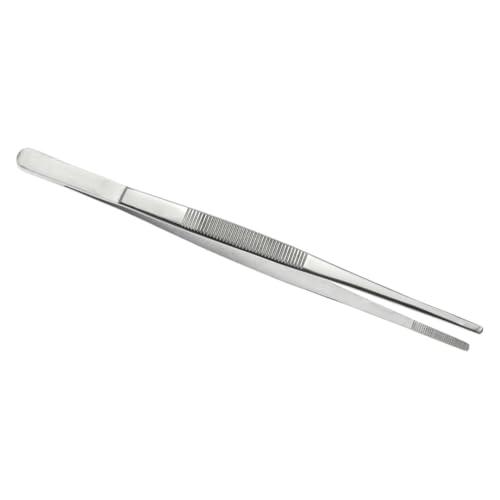 SE 12-Inch Stainless Steel Tweezers - Durable Knurled Handle Serrated Tip Design for Household and Professional Use - 513TW