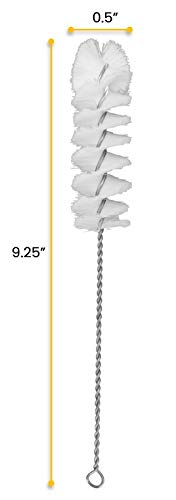EISCO 12PK Nylon Cleaning Brushes with Fan-Shaped Ends, 9.25" - Twisted Stainless Steel Wire Handle - Ideal for 0.3" - 0.5" Diameter Tubes, Bottles, Cylinders, Flasks, Straws -