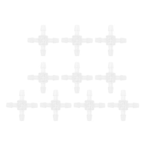 Plastic Hose Barb Fitting 3/32" OD Barb Cross 4 Way Pipe Connector Clear 10 Pcs - size: 3/32"OD