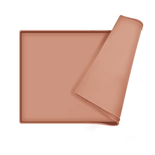 Dog Food Mat,Silicone Waterproof Food Tray,Non Slip Pet Bowl Mats Placemat,0.6" Raised Edge,Suitable for Most Small and Medium Sized Pets,18.5" x 11.5" - color: Coral Orange, size: 18.5" x 11.5"