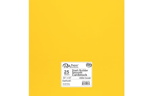 PA Paper Accents Stash Builder Cardstock Pack 12" x 12" Daffodil, 65lb colored cardstock paper for card making, scrapbooking, printing, quilling and crafts, 25 pieces - color: Daffodil