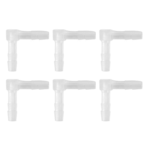6 Pcs Universal Automotive Vacuum Tubing Connector - Car 90 Degree 4mm / 5/32" L Shaped Vacuum Tubing Connector Assortment 2 Way Vacuum Line Fittings - Plastic Transparent