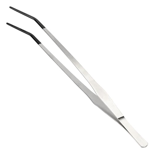 Reptile Feeding Tongs, Stainless Steel Lizard Feeding Tongs, Aquarium Curved Feeding Tweezers for Reptiles with Rubber Tip, Terrarium Feeding Tongs 14.96" L, Black Silver Tone - color: Black, size: 14.96"