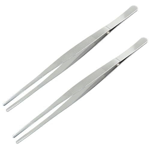 2 Pcs 10 Inch Stainless Steel Forceps, Straight Metal Tweezers General Application for Kitchen, Crafts, Plants - size: 10 Inch