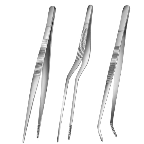 10-Inch Kitchen Tweezers Tongs Stainless Steel Kitchen Tweezers for Cooking Chef Tweezer Professional Skinny Tongs for Pasta Food Plating BBQ - size: 10INCH