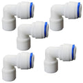 3/8"M Elbow to 3/8" Push-Fit for RO Water Filter, 5 Pcs | Male elbow push-fit for RO filters, beverage dispensers & water systems. Connects 3/8" male thread to 3/8" hose. Plastic. - style: 3/8" Male Thread to 3/8" Quick-Connect Elbow