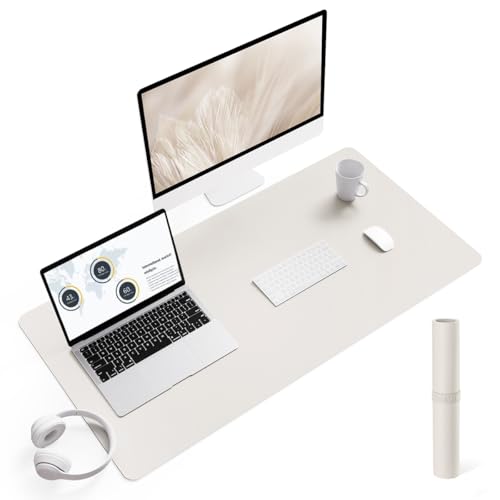YSAGi Non-Slip Leather Desk Pad L Size, Waterproof Laptop Computer Desk Keyboard Mat, Table Protector Blotter Mat, Large Mouse Pad for Office/Work/Home/Decor(Apricot Gray, 35.4" x 17") - color: Apricot Gray, size: 35.4" x 17"