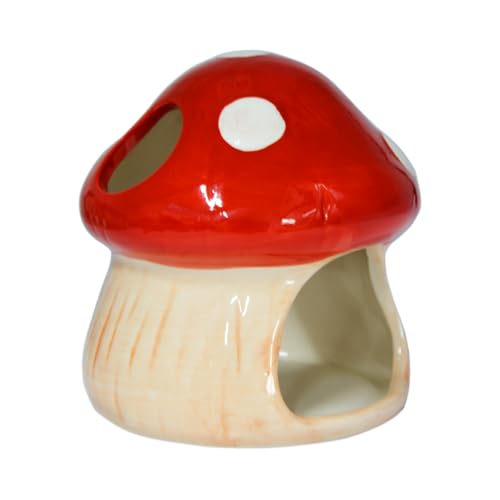 Ceramic Fish Tank Decor, Mushroom House Aquarium Decorations, Cute Betta Bed Tank Ornament, Shrimp Toad House for Goldfish, Cichlid, Betta Sucker Fish Hideout Cave - Red - color: Red