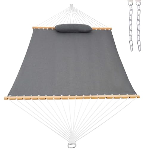 Lazy Daze Hammocks 12 FT Sunbrella Fabric Hammock Non-Fading with Spreader Bars and Free Pillow Fits for 2 Persons, All Weather and Fade Resistant for Patio Yard, 450 lbs Capacity, Cast Slate - color: Cast Slate