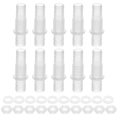uxcell 10Pcs Plastic Hose Barb Fitting, 11/32" x 3/8" Bulkhead Adapter Union Splicer Mender Pipe Connector with M12 Nut and Washer for Aquarium Air Water Fuel - size: 11/32" x 3/8", M12 Nut