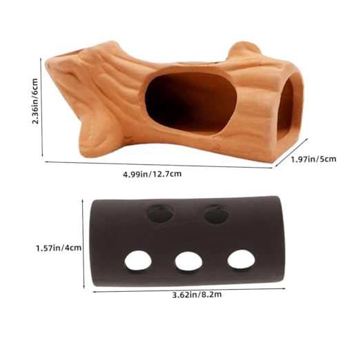 2pcs Ceramic Aquarium Shrimp Shelter Cave Red Clay Tree Stump Design, Fish Tank Hiding House for Breeding Betta and Shrimp, Aquarium Decoration Hideaway for Spawning and Resting