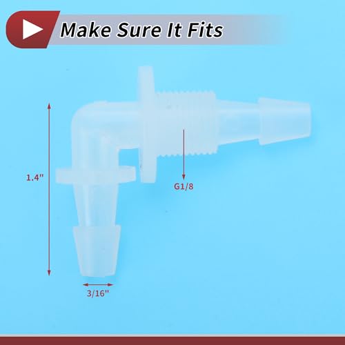 1 Set Aquarium Plastic Hose Barb Fitting 3/16" Hose 90 Degree Elbow Connectors Aquarium Tank Air Pump Clear PP - size: 3/16"-G1/8