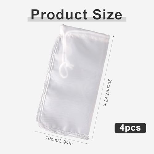 4-Pack Extra Fine Mesh Bag, 180μm Aquarium Filter Bags | Reusable nylon drawstring pouches for very fine resins & activated carbon in freshwater or saltwater fish tanks (7.5x3.6in)