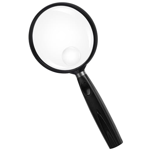 Feosky Handheld Reading Magnifier, 10X Magnifier, 75mm Shatterproof Lens, Non-Slip Handle for Adults Close Work, Seniors Reading and Nature Exploration, Hobby Observation (Black) - color: Black, size: 75mm