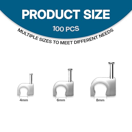 100pcs Cable Clips 4/6/8mm - Cord Wire Management Clips for Wall, Coaxial Cable Clips, RG6 RG59 CAT6 RJ45 Wire Wall Clips