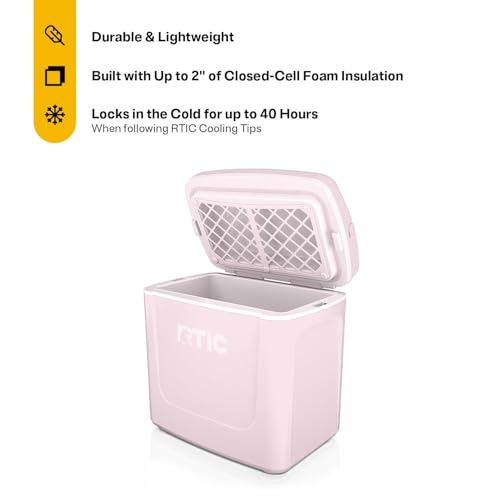 RTIC 8 QT Road Trip Personal Cooler, Small, Compact, Insulated, Portable Ice Chest Box for Food, Drink, Beverage, Beach, Camping, Picnic, Fishing, Boat, 12-Can Capacity - color: Pale Pink
