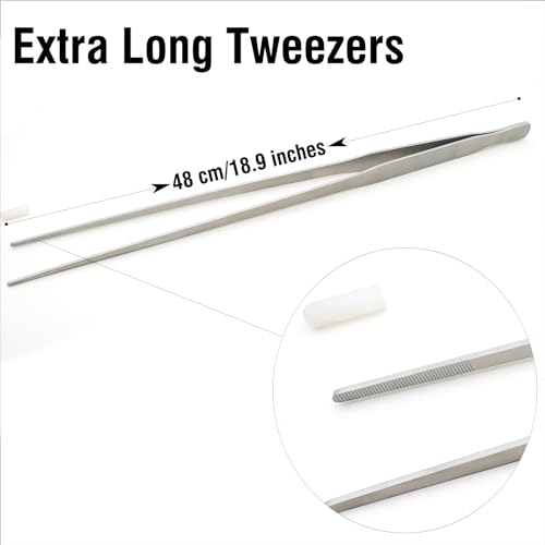 18.9 inch Heavy Duty Extra Long Tweezers for Salt & Fresh Water, Straight 18/8 Stainless Steel Reptile Feeding Tongs for Aquarium & Terrarium, Large Metal Snake Feeding Tweezers - size: 18.9 inch, 0.1 inch, straight, single unit