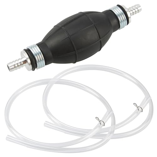 Manual Fuel Transfer Pump Kit, Gas Oil Water Siphon with 2 PVC Hoses, Black
