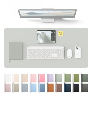 YSAGi Leather Desk Protector, Office Mat, Large Mouse Mat, Non-Slip PU Leather Blotter, Laptop Desk, Waterproof Writing Pad for Office and Home (Light Grey, 31.5" x 15.8") - color: Light Grey, size: 31.5" x 15.8"