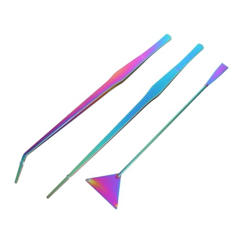 3pcs Colorful Titanium Coated Stainless Steel Aquarium Tools Set Aquascaping Tweezers Spatula for Water Plants Maintenance Fish Tank Cleaning Kit