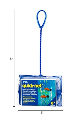 Penn-Plax Quick-Net Aquarium Fish Net - Fine Mesh, Vinyl-Covered Braided Handle - Small Aquarium Cleaning Tool for Gentle Fish Handling - Use in Freshwater & Saltwater Tanks - color: Blue, size: 8" Net - 10" Handle