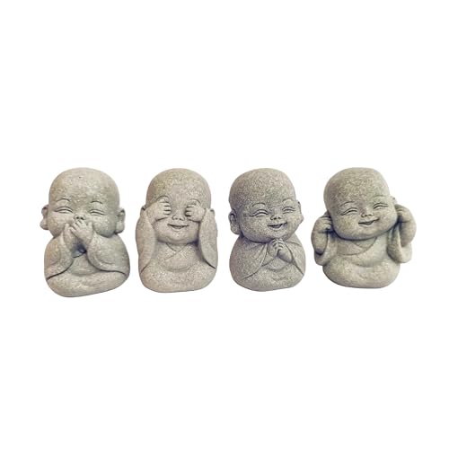 4-in-1 Mini Buddha Statue Set - See/Hear/Speak/Think No Evil, Zen Feng Shui Decor for Home, Aquarium, Garden, Office - Spiritual Resin Figurines with Blessing Amulet (Mini Buddha Statue) - color: Mini Buddha Statue