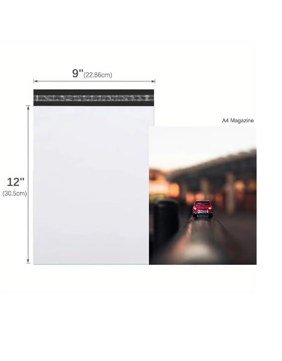 Poly Mailers 9x12 100 Pack, Strong Adhesive Shipping Bags for Clothing, Waterproof and Tear-Proof Shipping Envelopes, Mailers Poly Bags Packaging Bags for Shipping in White (9X12) - size: 9X12