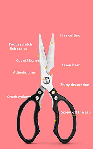 AWinjoy Heavy Duty Sharp Kitchen Scissors, Dishwasher Safe, Cooking Shears for Meat, Chicken, Fish, Poultry, Herb, Bread (Black) - color: Black