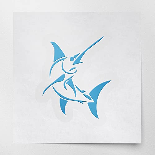 2 Pcs - Decal Stickers of Stylized Marlin Fish (Azure Blue) Premium Waterproof Vinyl Decal Stickers for Laptop Phone Accessory Helmet Car Window Mug Tuber Cup Door Wall ANDSKUS512501BE070722 - color: Azure Blue, size: 3.8'' x 4.4''