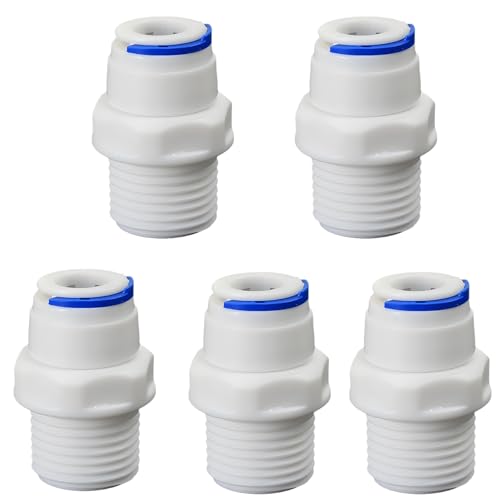 1/2" Male Thread Straight Through x 3/8" PE Hose OD Push-In Quick-Connect Fitting for RO Reverse Osmosis Water Filter, Beverage Dispenser & Water Filtration/Purification Systems Accessories (5PCS) - style: 1/2" Male Thread to 3/8" Quick-Connect Straight