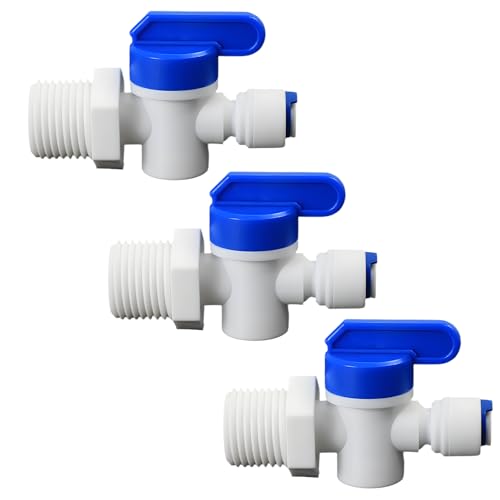 1/2"M to 1/4" Tube Push-Fit Ball Valve, 3 Pcs | Quick-connect adapter switch for RO reverse osmosis water filter systems, beverage dispensers & water purifiers. - size: 1/2"MPT to 1/4" QC Ball Valve