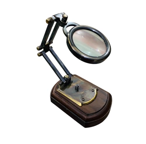 Vintage Magnifying Glass, Adjustable Arm, Brass Accents, Vintage Magnifying Glass with Adjustable Arm, Brass and Wood Base